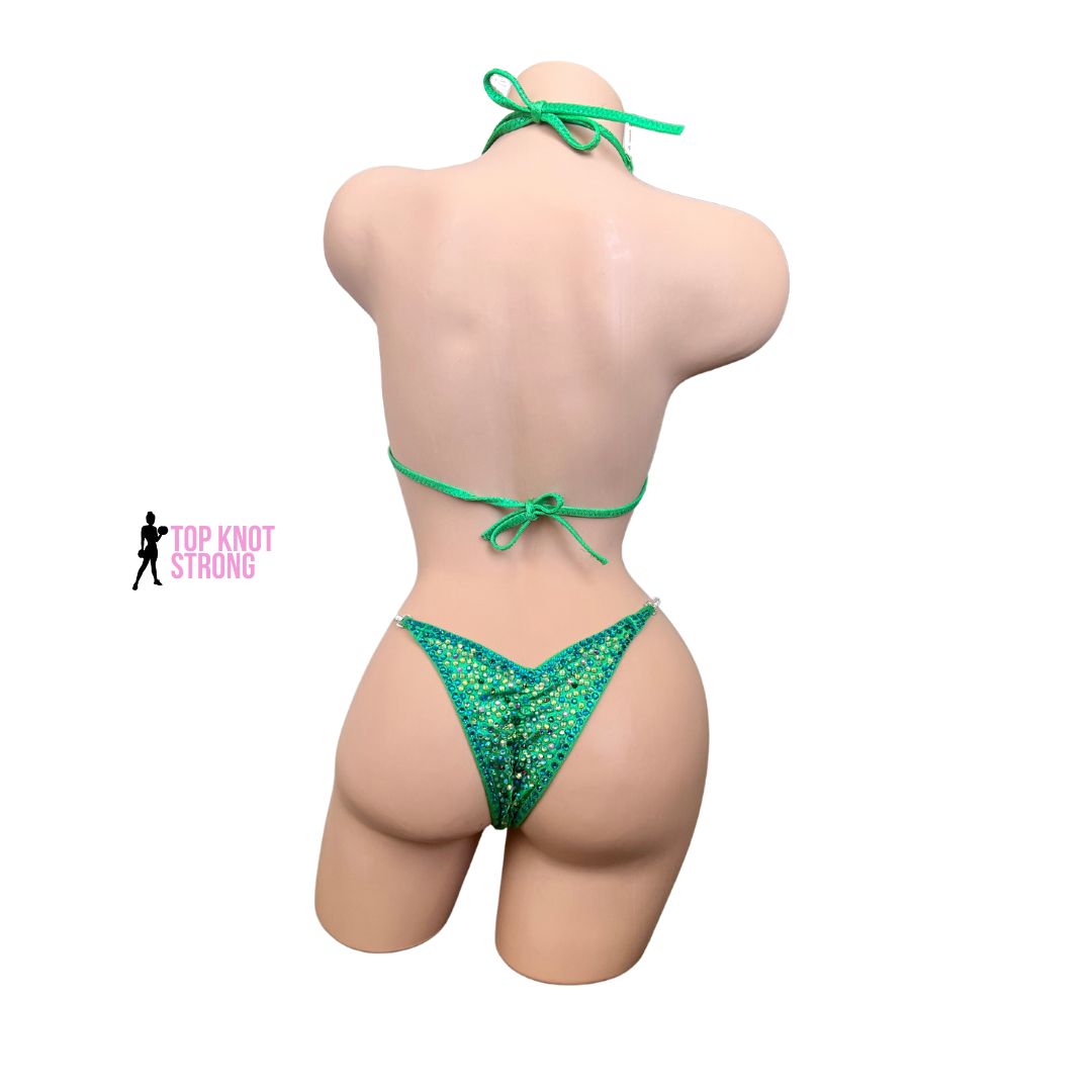 Lime Green Bikini Bodybuilding Crystal Competition Suit