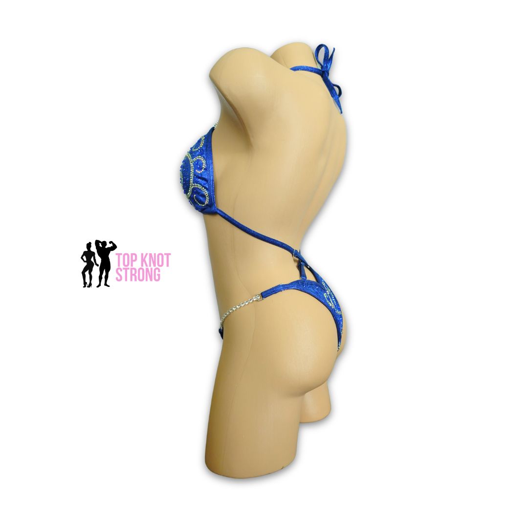 Enchanted Swirls Navy Blue Figure Physique Bodybuilding Competition Suit