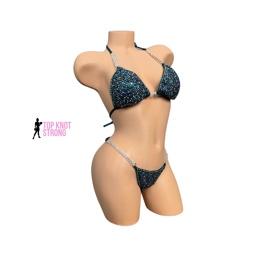 Midnight Shimmer Teal Bikini Competition Suit