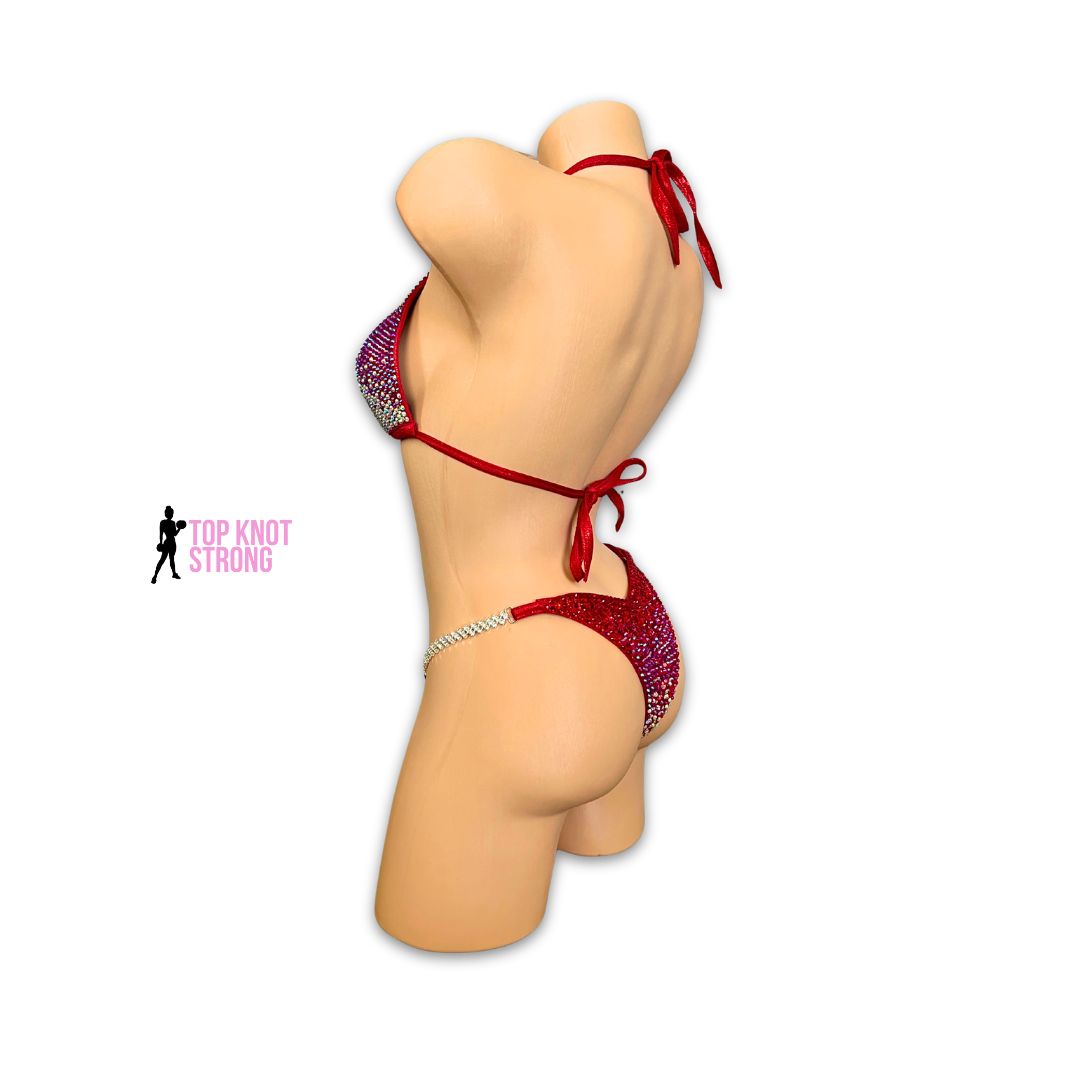 Cherry Bombshell Red Crystal Bikini Competition Suit