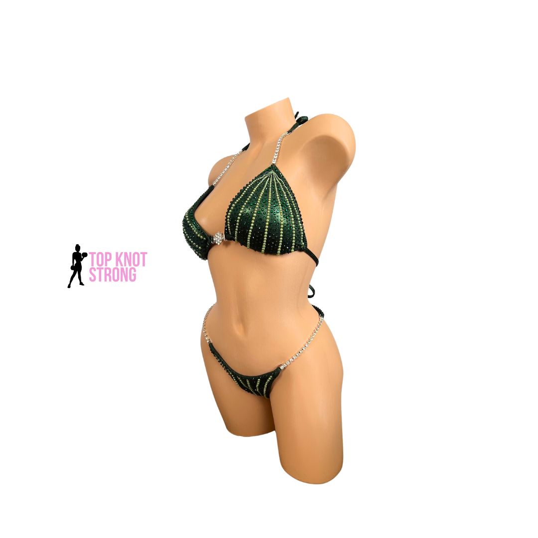 Enchanted Forest Green Crystal Bikini Competition Suit