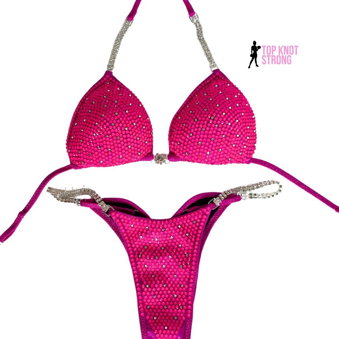 Neon Pink Radiance Crystal Bikini Competition Suit