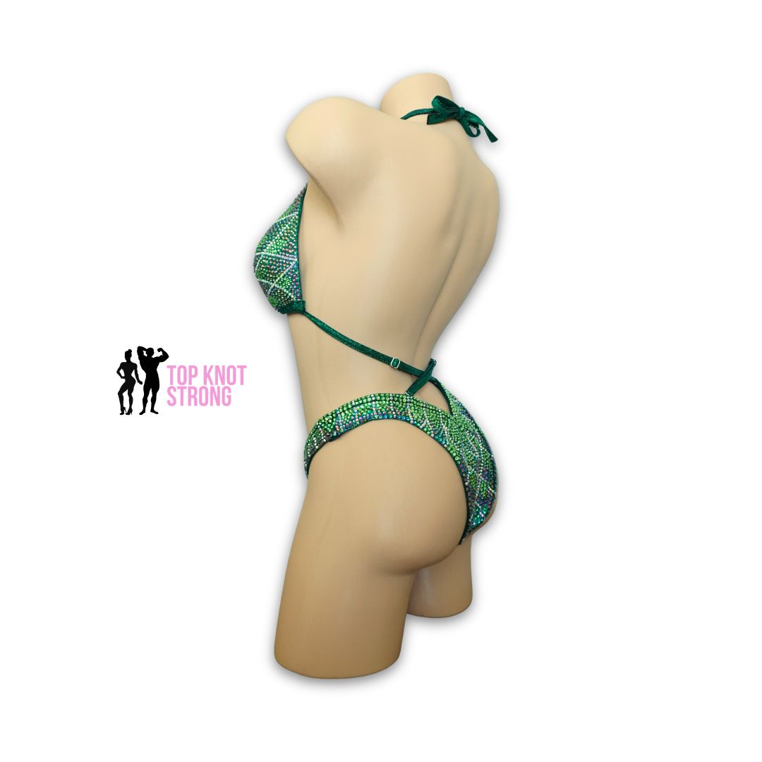 Lotus Rising Emerald Green Figure Physique Crystal Competition Suit