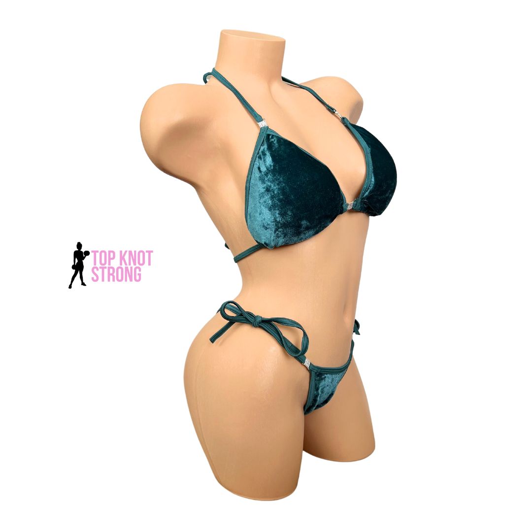 RTS: Atlantic Blue Velvet Bikini Posing Practice Suit | D cup | Medium Pro