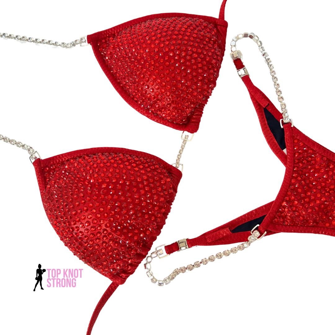 Ruby Red Crystal Bikini Competition Suit