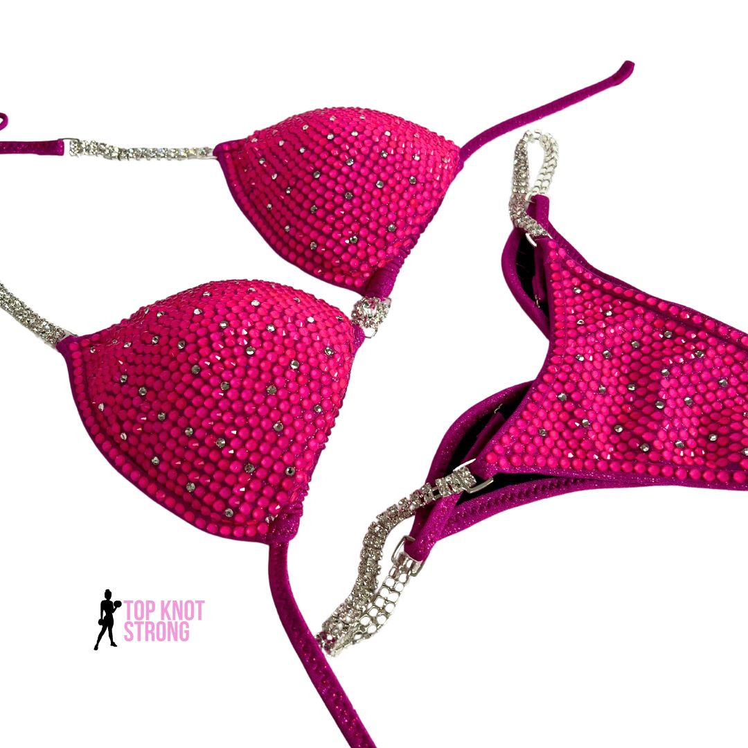 Neon Pink Radiance Crystal Bikini Competition Suit