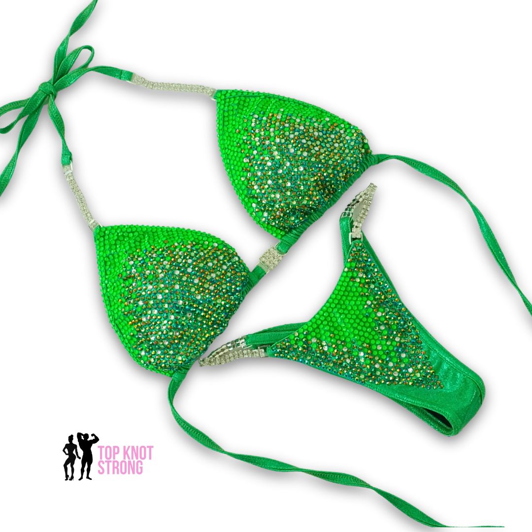 Lethal Neon Lime Green Crystal Bikini Competition Suit