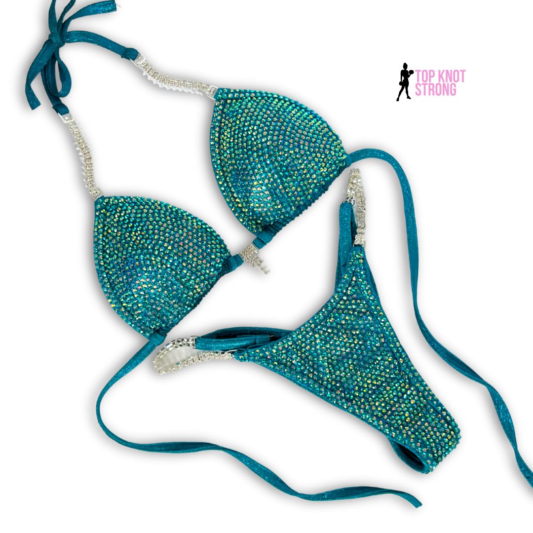 Mediterranean Dreams Teal Crystal Bikini Competition Suit