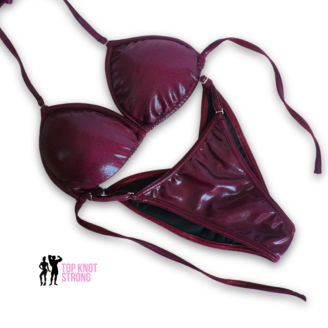 Burgundy Red Fit Model Bikini Competition Suit