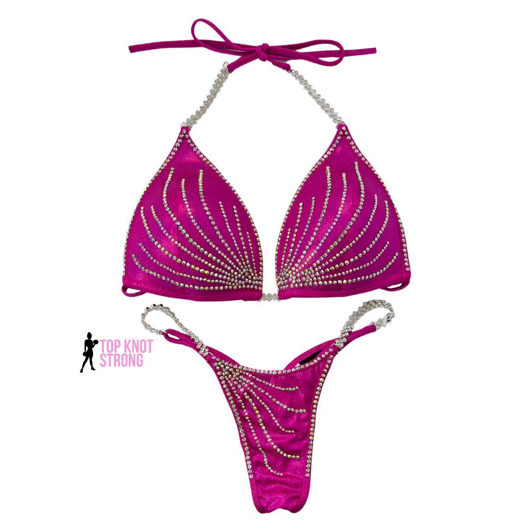 Elle Malibu Pink Crystal Bikini Competition Suit Top Knot Strong