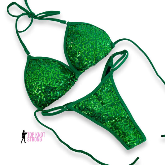 Kelly Green Sequin Practice Posing Bikini