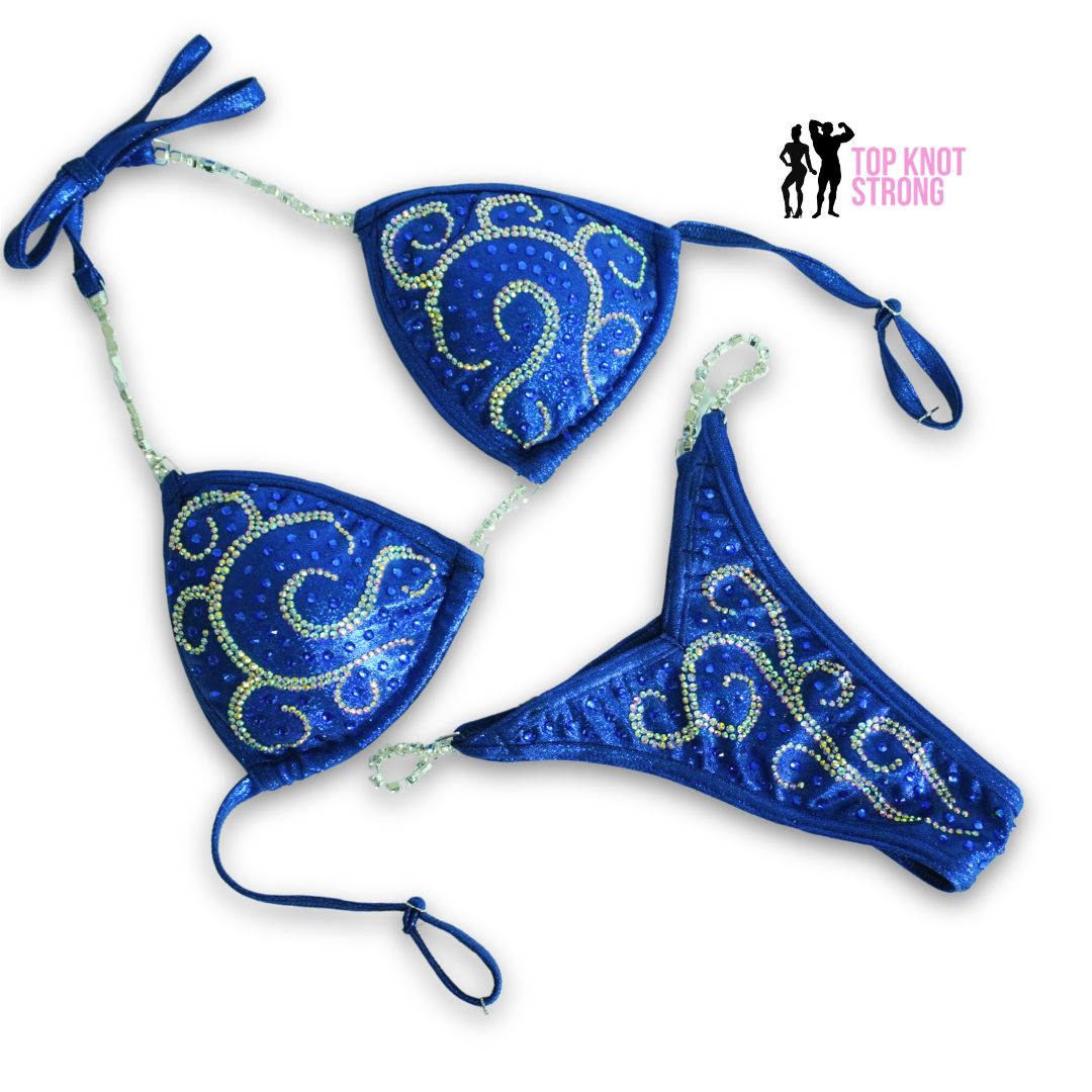 Enchanted Swirls Navy Blue Figure Physique Bodybuilding Competition Suit