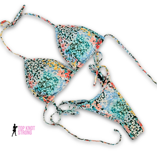 Flower Fields Blue Bikini Posing Practice Suit