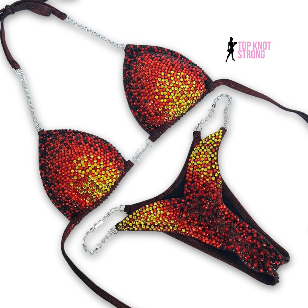 Volcanic Blaze Red Crystal Bikini Competition Suit