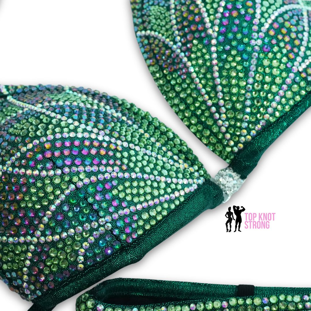 Lotus Rising Emerald Green Figure Physique Crystal Competition Suit