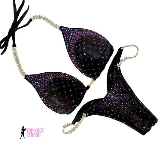 Ursula Purple and Black Crystal Bikini Competition Suit