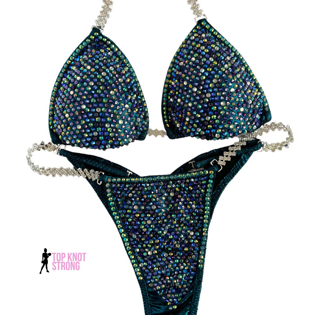 Midnight Shimmer Teal Bikini Competition Suit