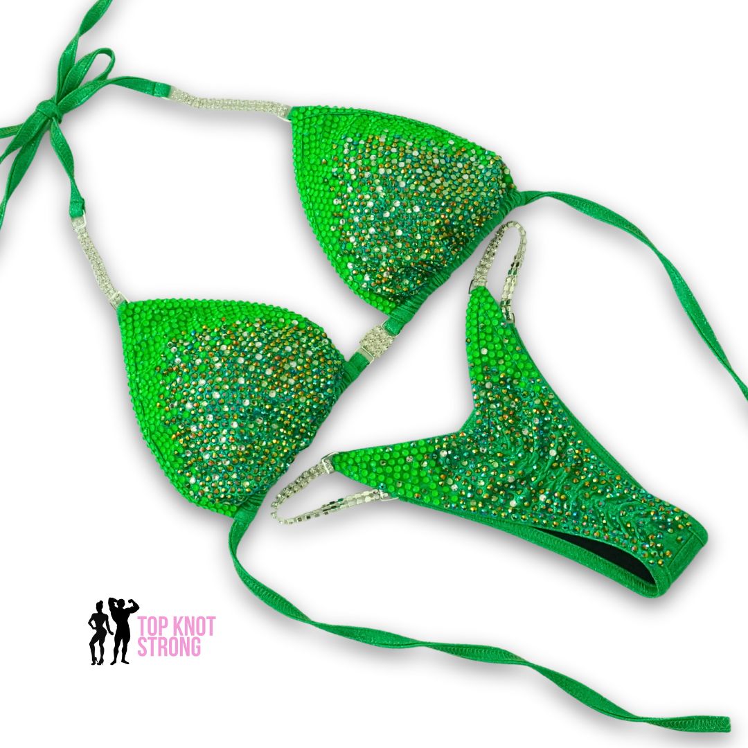 Lethal Neon Lime Green Crystal Bikini Competition Suit