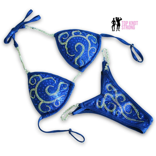 Enchanted Swirls Navy Blue Figure Physique Bodybuilding Competition Suit
