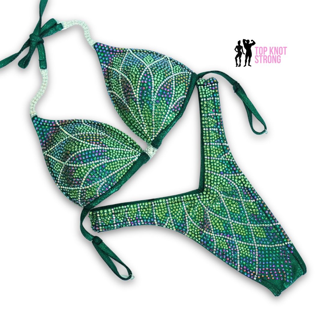 Lotus Rising Emerald Green Figure Physique Crystal Competition Suit