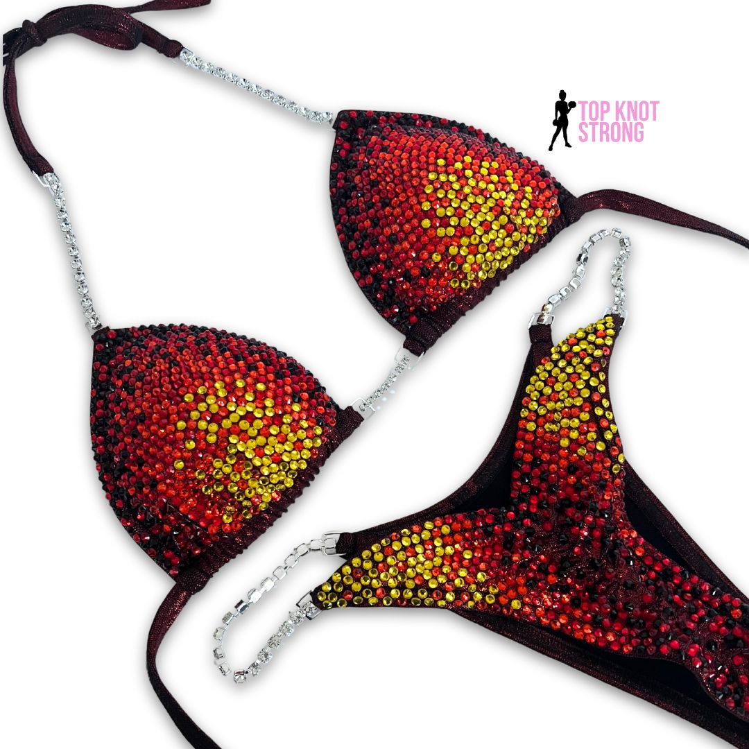 Volcanic Blaze Red Crystal Bikini Competition Suit