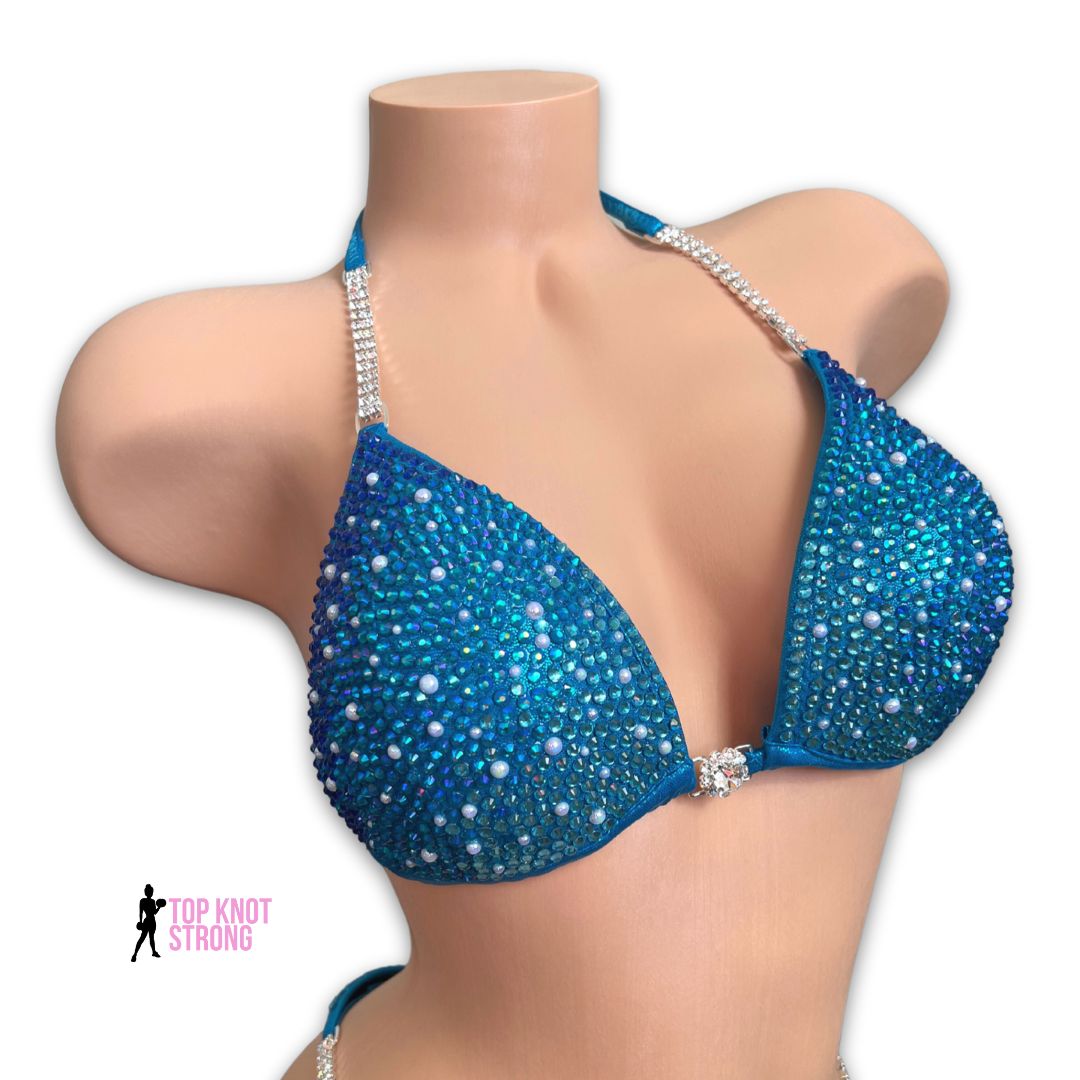 Under the Sea Aqua Blue Crystal Bikini Competition Suit