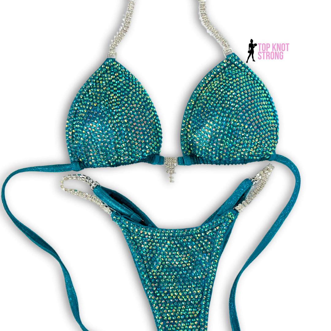 Mediterranean Dreams Teal Crystal Bikini Competition Suit