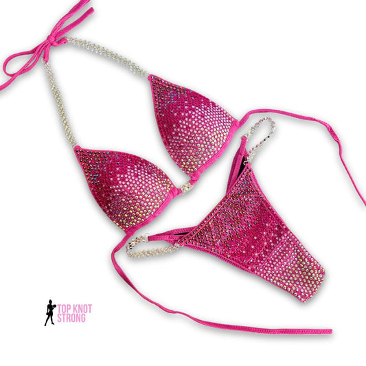 Pretty in Neon Pink Crystal Bikini Competition Suit