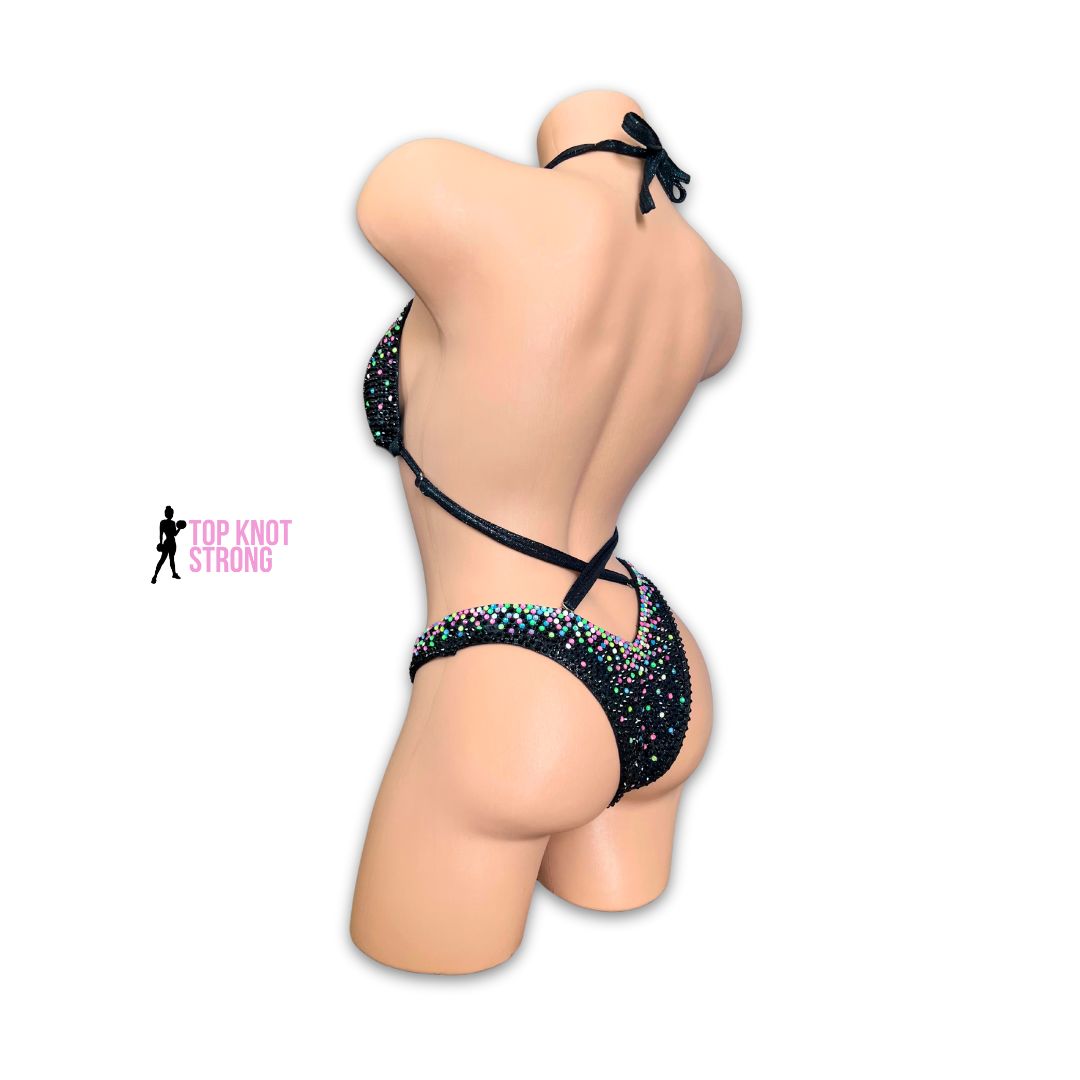 Neon Aurora Black Crystal Figure Physique Competition Suit