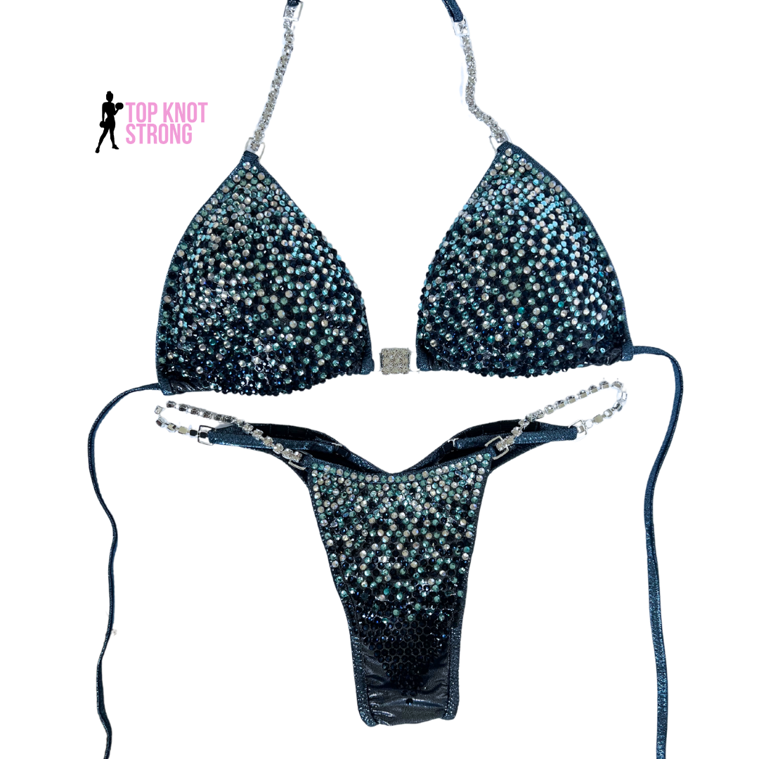 Celestial Siren Blue Crystal Bikini Competition Suit