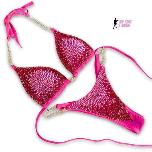 Cosmic Bloom Neon Pink Crystal Bikini Competition Suit