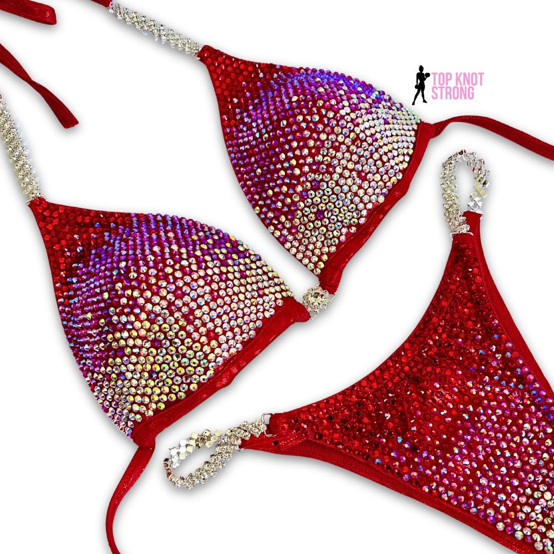 Cherry Bombshell Red Crystal Bikini Competition Suit
