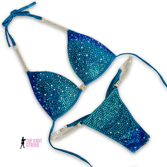 Under the Sea Aqua Blue Crystal Bikini Competition Suit