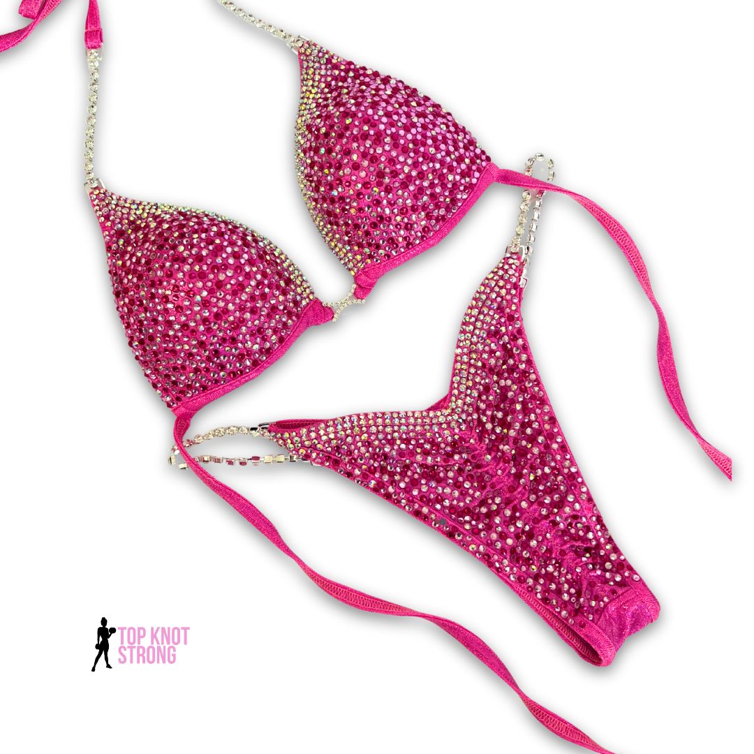 Dolly Neon Pink Crystal Bikini Competition Suit