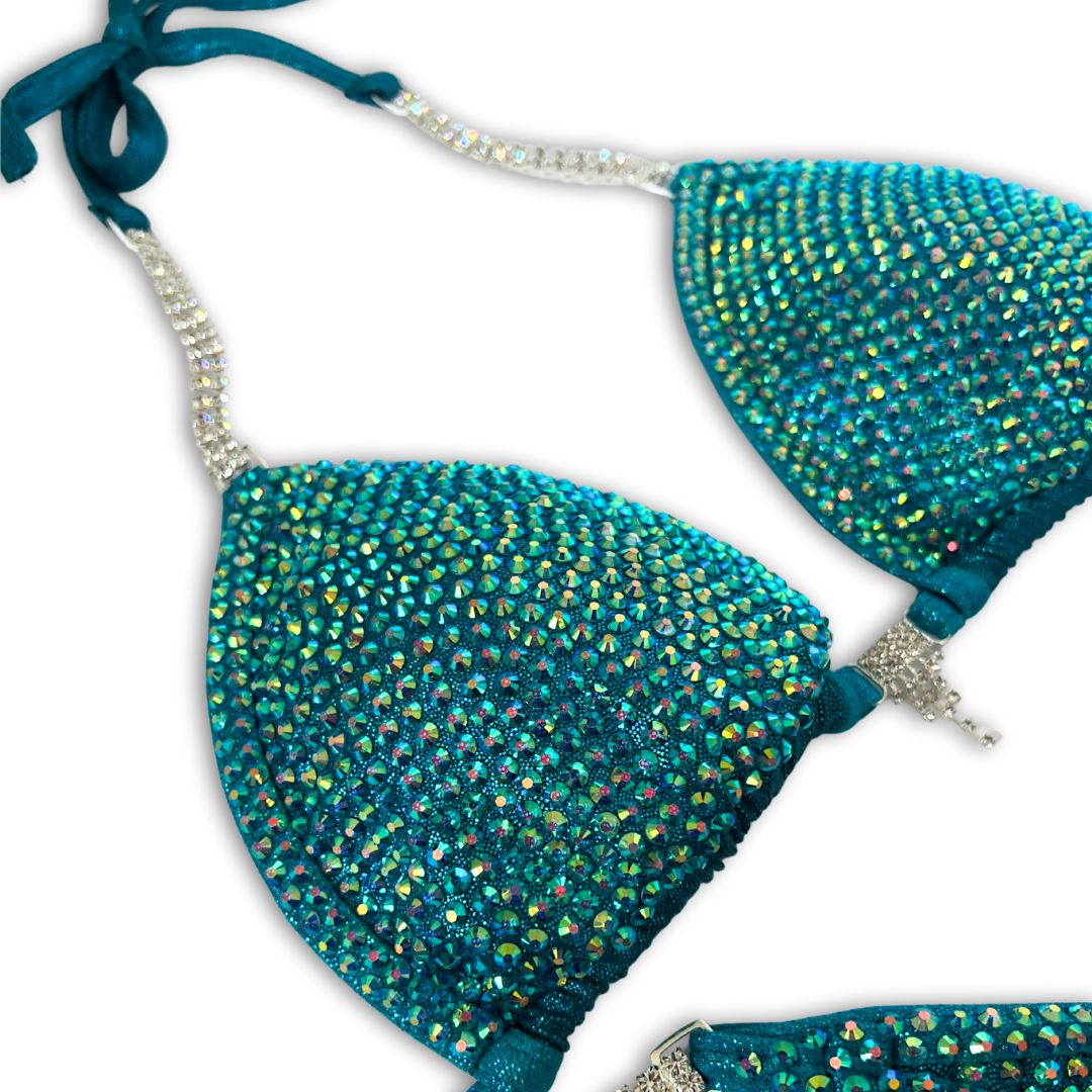 Mediterranean Dreams Teal Crystal Bikini Competition Suit