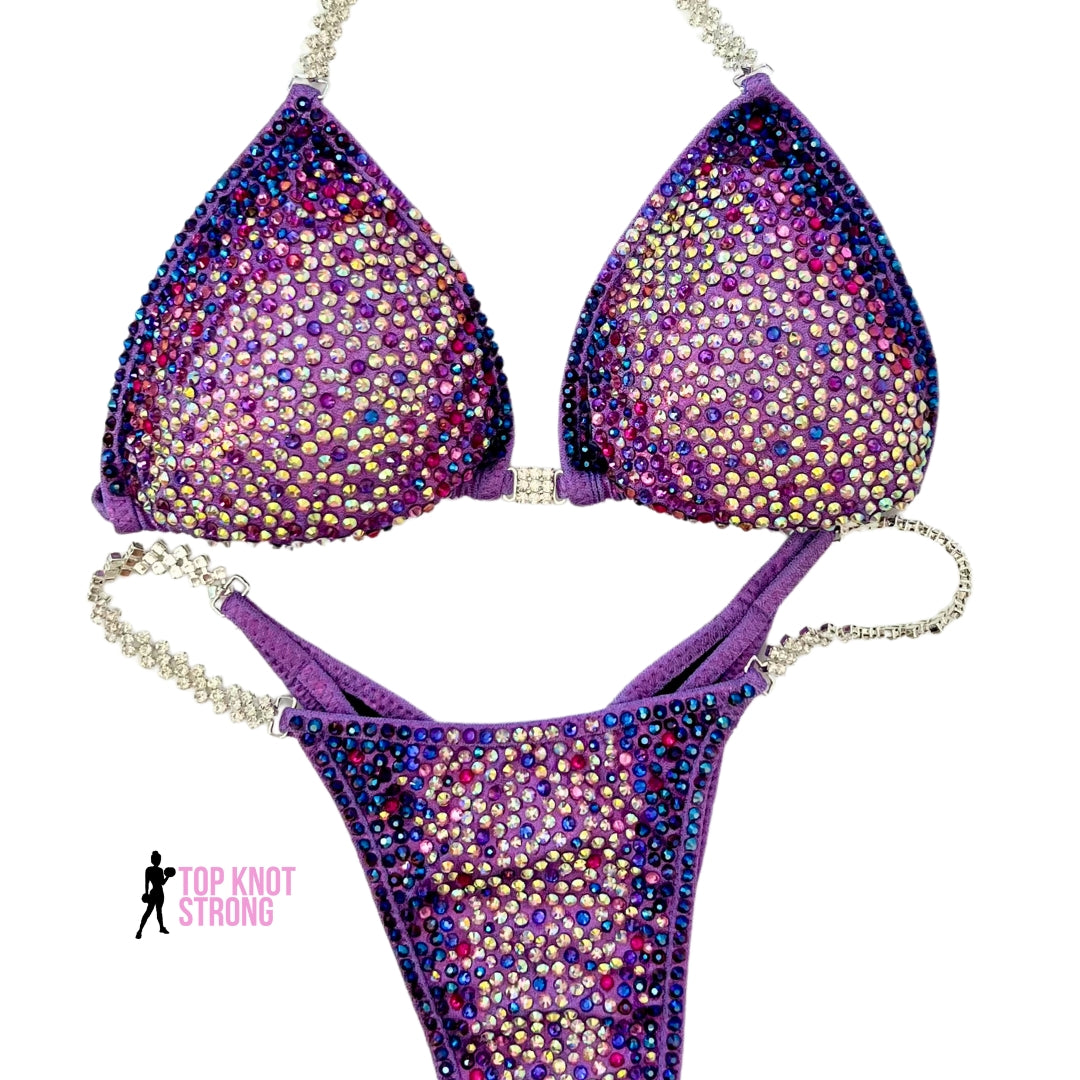 Star Burst Lilac Purple Crystal Bikini Competition Suit