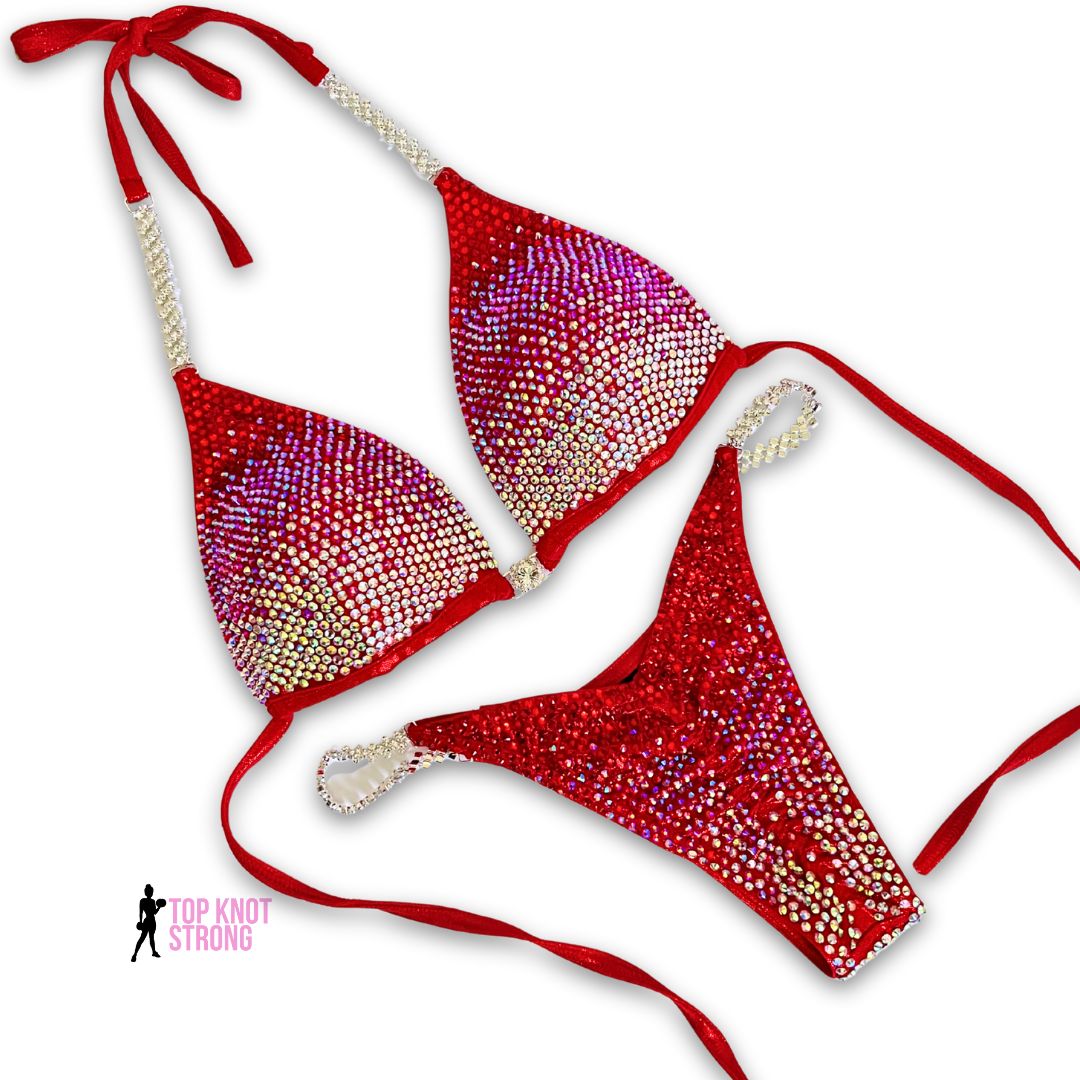 Cherry Bombshell Red Crystal Bikini Competition Suit