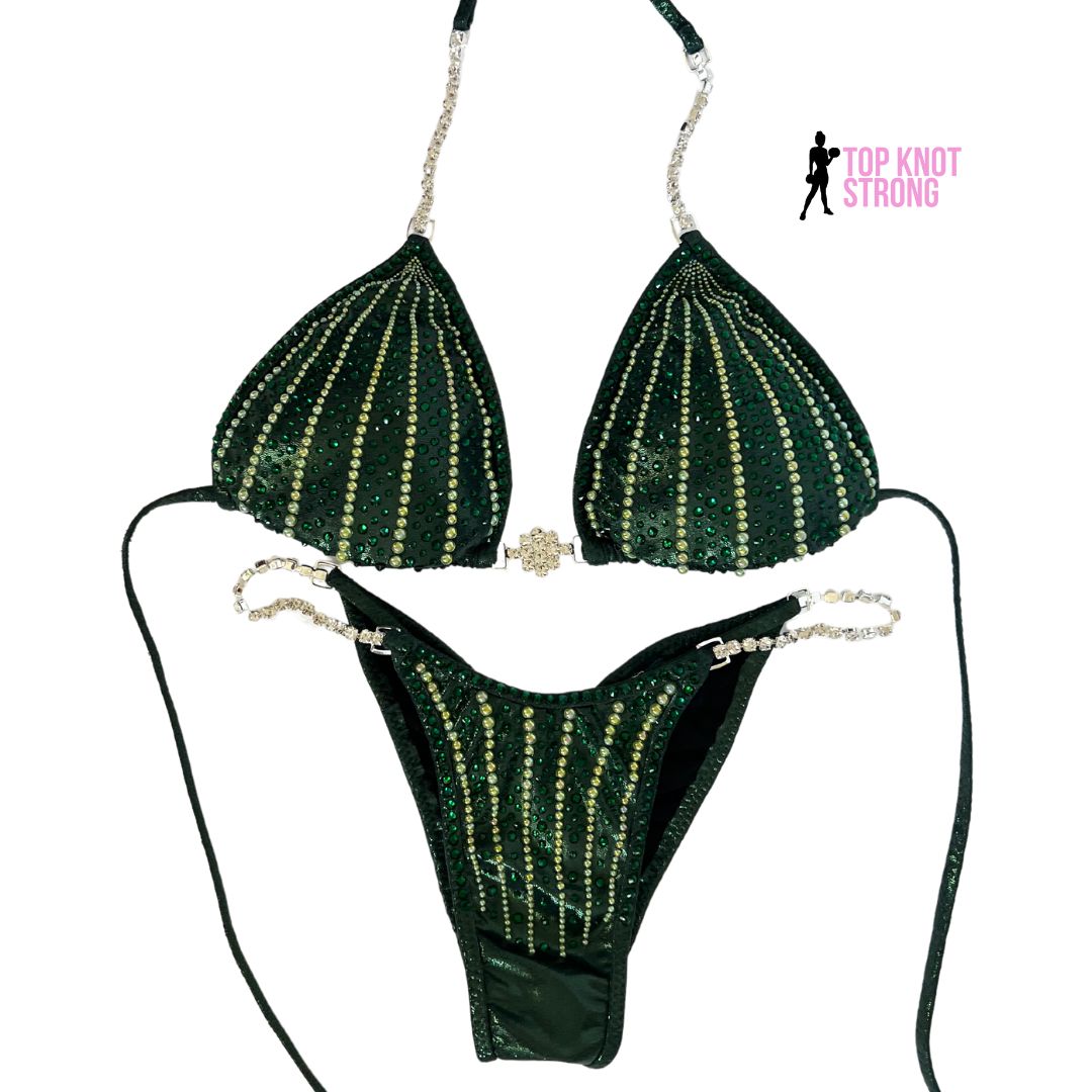 Enchanted Forest Green Crystal Bikini Competition Suit