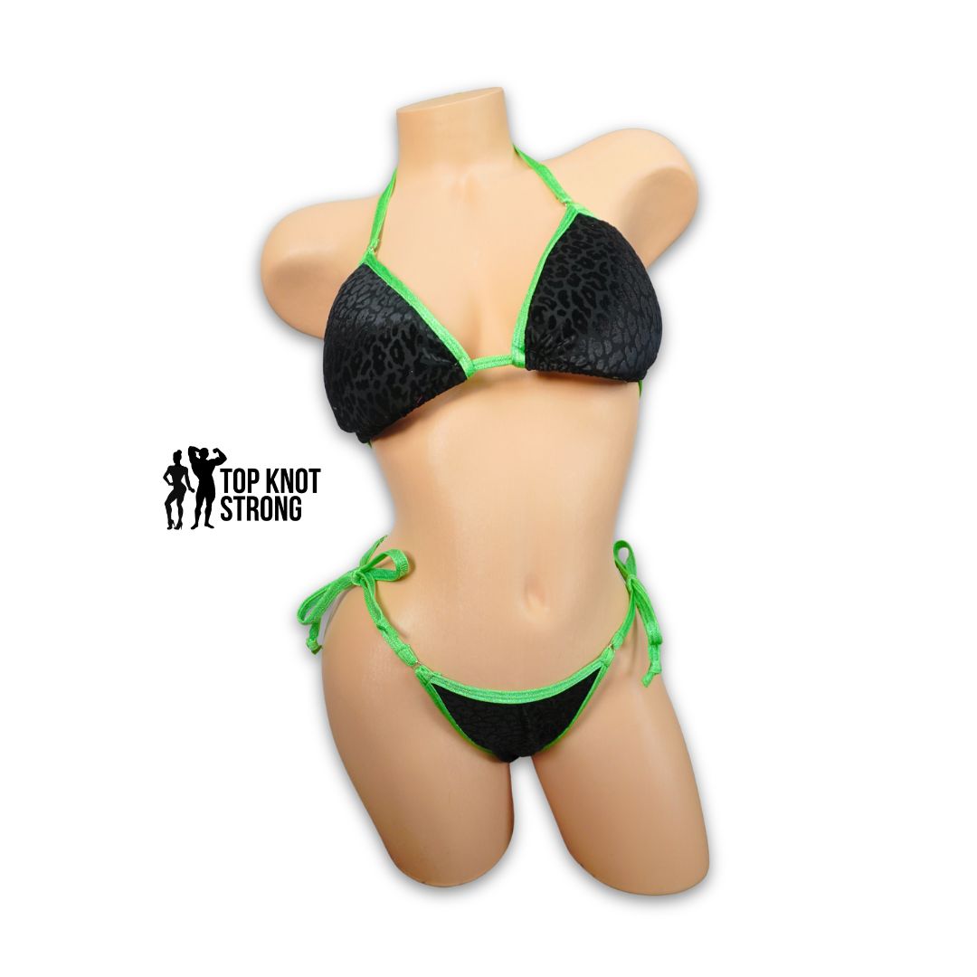 Black Leopard Velvet and Green Bikini Posing Practice Suit