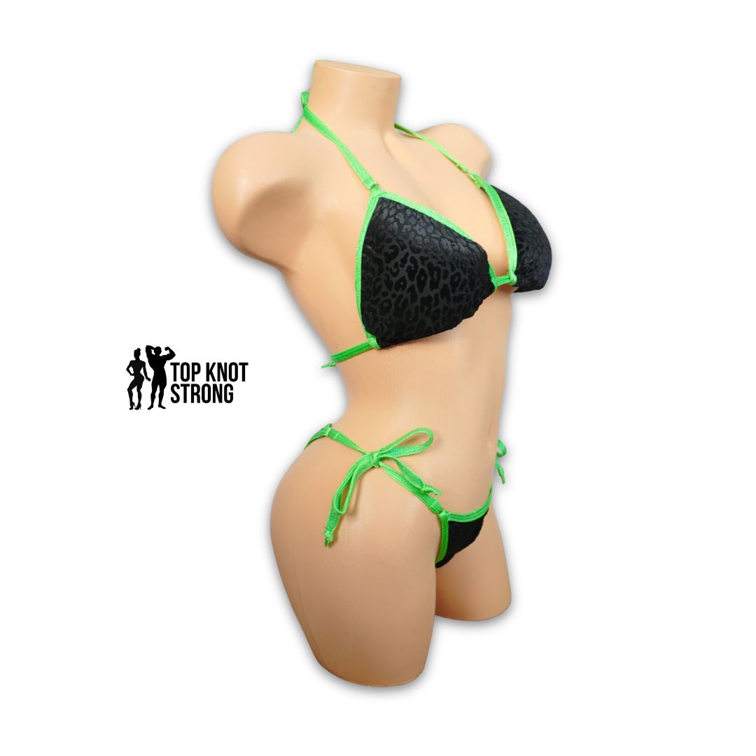 Black Leopard Velvet and Green Bikini Posing Practice Suit