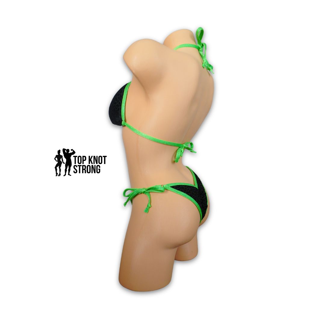 Black Leopard Velvet and Green Bikini Posing Practice Suit