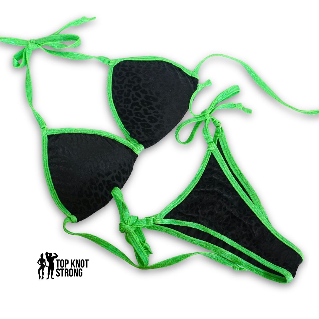 Black Leopard Velvet and Green Bikini Posing Practice Suit