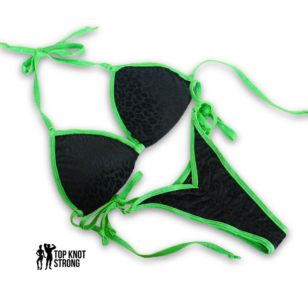 Black Leopard Velvet and Green Bikini Posing Practice Suit