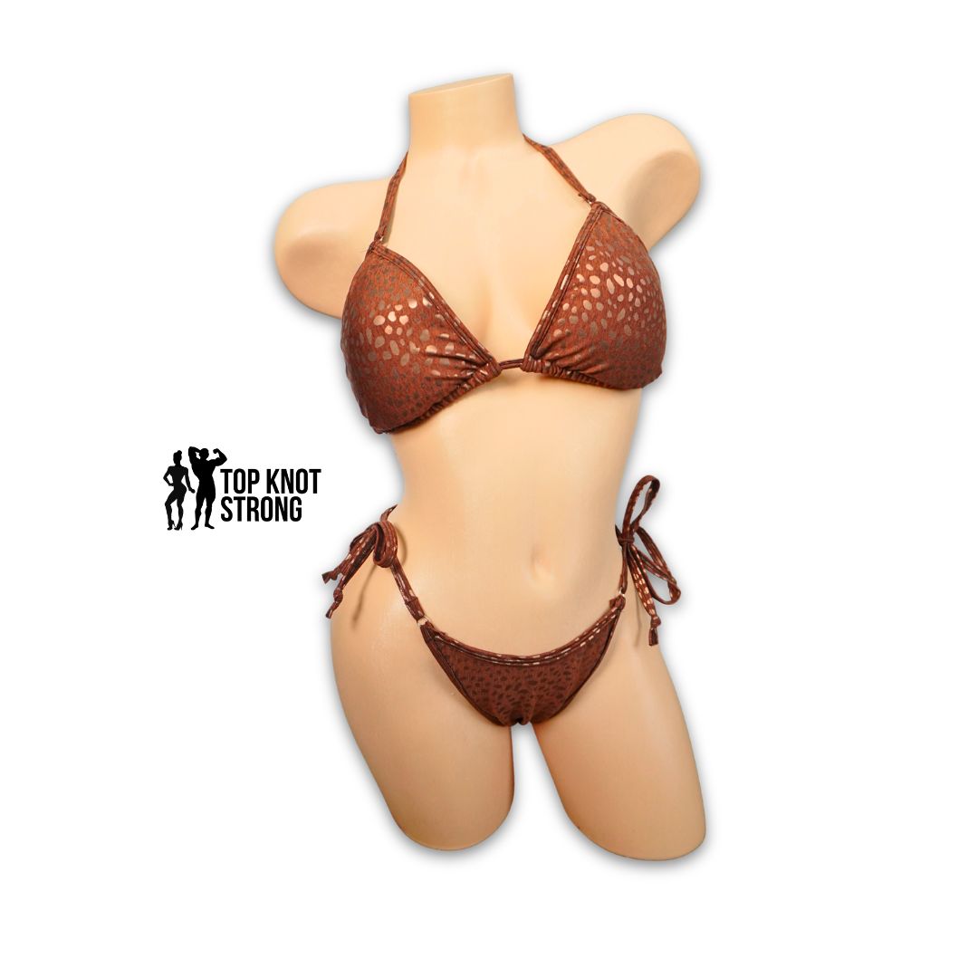 Abstract Brown Animal Print Bikini Posing Practice Suit