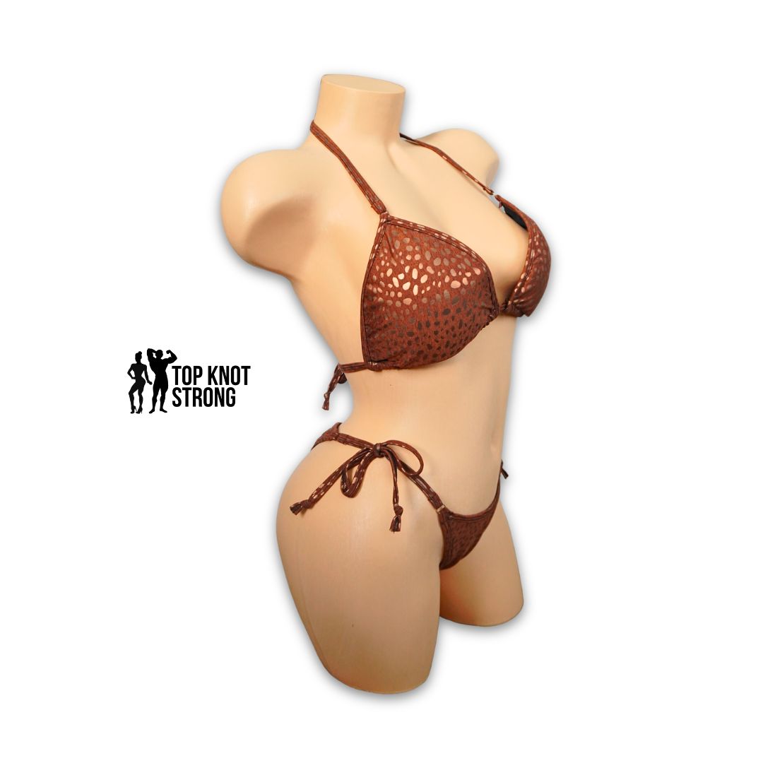 Abstract Brown Animal Print Bikini Posing Practice Suit