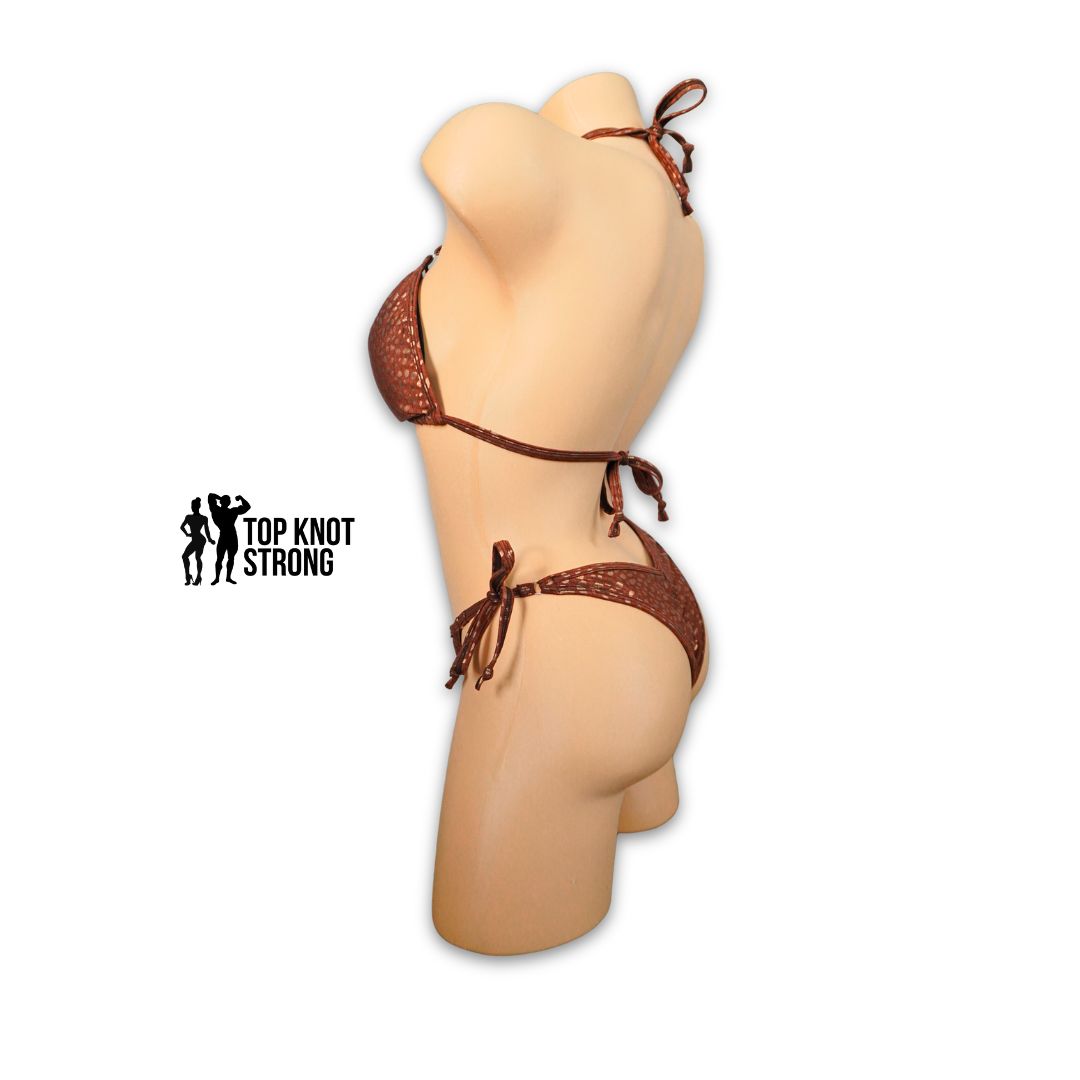 Abstract Brown Animal Print Bikini Posing Practice Suit
