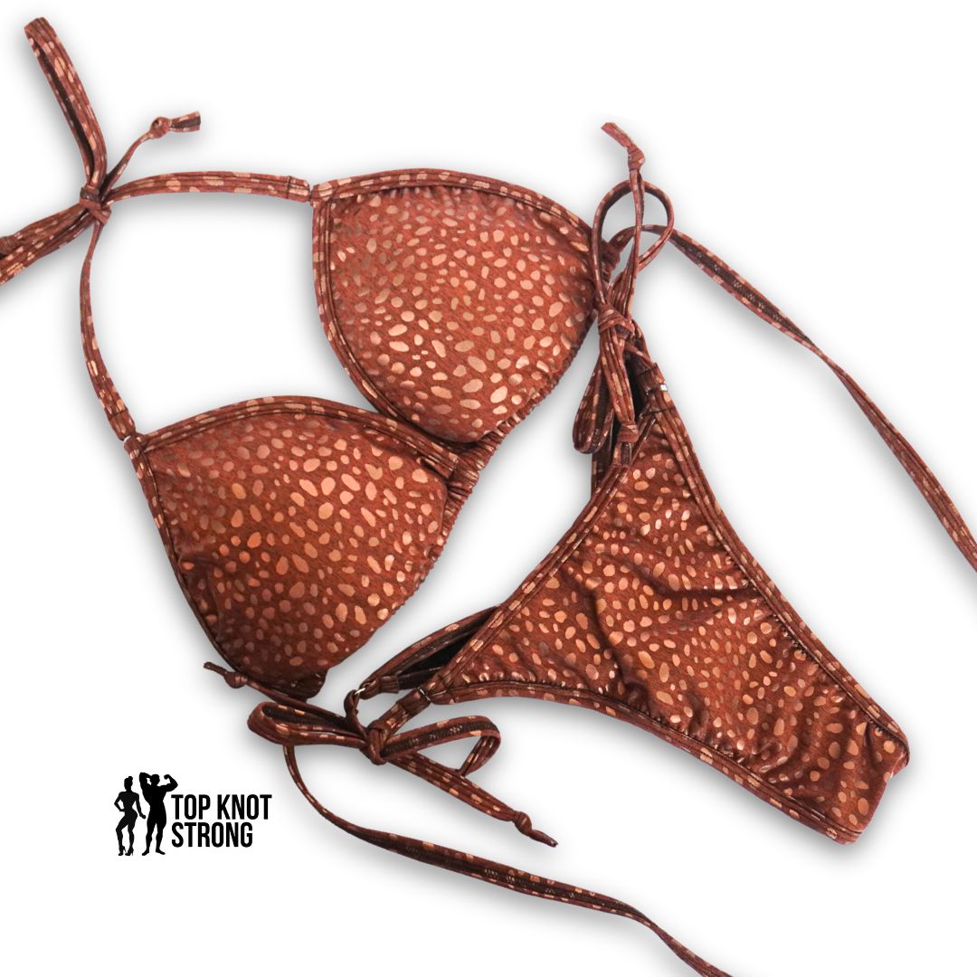 Abstract Brown Animal Print Bikini Posing Practice Suit