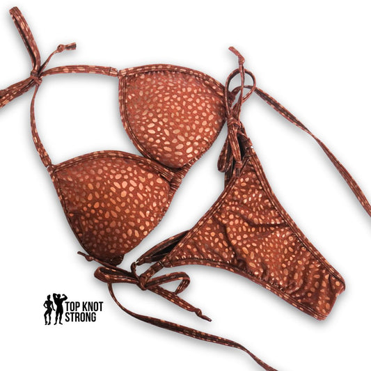 Abstract Brown Animal Print Bikini Posing Practice Suit