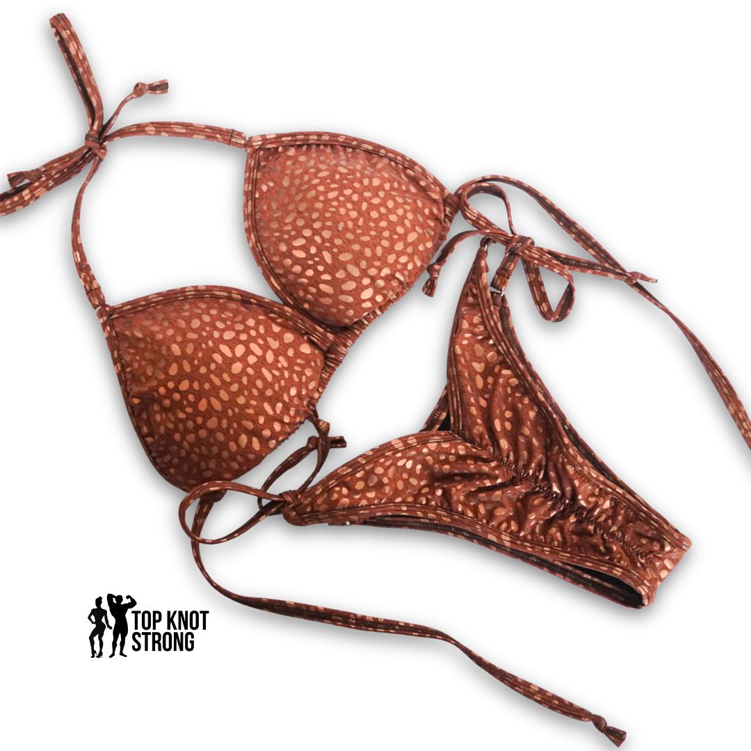 Abstract Brown Animal Print Bikini Posing Practice Suit