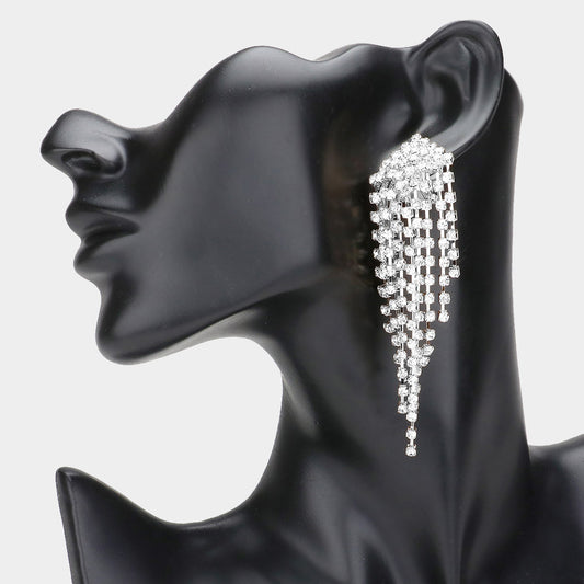 CLIP ON Rhinestone Pave Tassel Competition Earrings